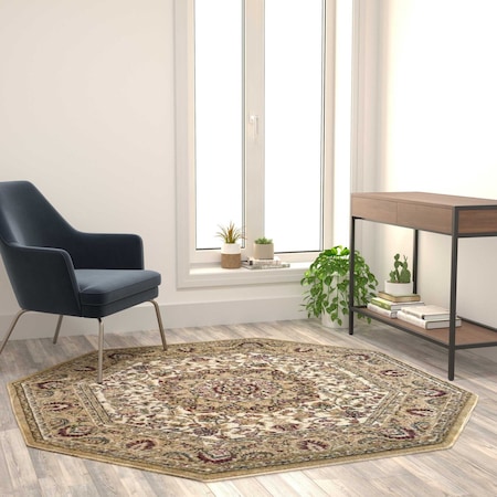 Flash Furniture Ivory 5x5 Octagon Traditional Persian Style Rug NR-RG1881-55-IV-GG
